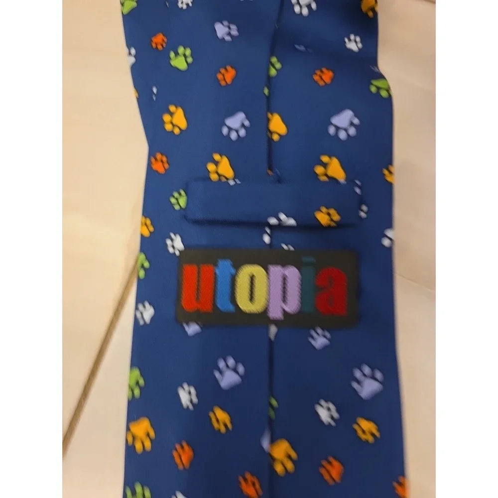Utopia Men's Necktie Tie Silk‎ Wine Dog Paw Prints B1